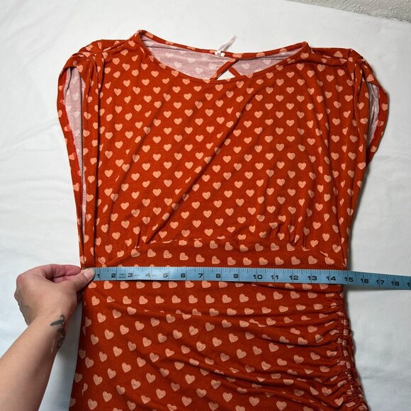 NWT Free People Lakeside Midi Dress Ginger Heart Print Ruched Side Slit Large - Picture 8 of 14